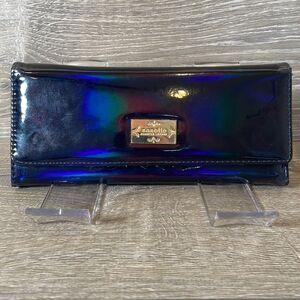Nanette Lenore Sapphire Patent Blue Iridescent Long Wallet Purse Clutch